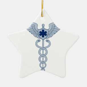 Adorno De Cerámica Caduceo con el icono de la estrella de las alas