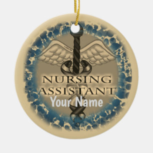 Adorno De Cerámica Caduceo de Asistente de Enfermería