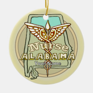 Adorno De Cerámica Caduceo de Enfermera de Alabama