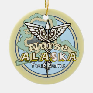 Adorno De Cerámica Caduceo de Enfermera de Alaska