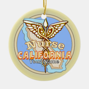 Adorno De Cerámica Caduceo de Enfermera de California