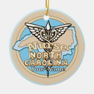 Adorno De Cerámica Caduceo de Enfermera de Carolina del Norte 