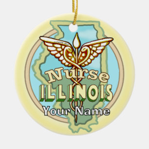 Adorno De Cerámica Caduceo de enfermera de Illinois 