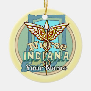 Adorno De Cerámica Caduceo de Enfermera de Indiana 