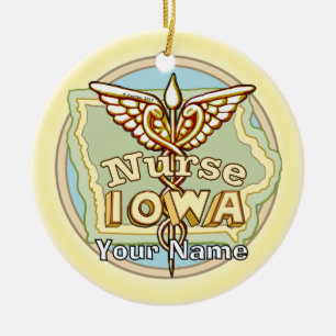 Adorno De Cerámica Caduceo de Enfermera de Iowa 