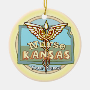 Adorno De Cerámica Caduceo de Enfermera de Kansas