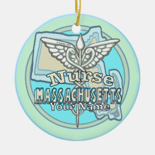 Adorno De Cerámica Caduceo de Enfermera de Massachusetts