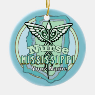 Adorno De Cerámica Caduceo de enfermera de Mississippi 