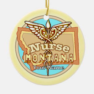 Adorno De Cerámica Caduceo de enfermera de Montana