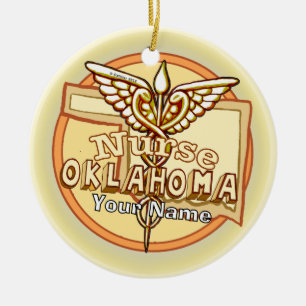 Adorno De Cerámica Caduceo de enfermera de Oklahoma