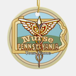 Adorno De Cerámica Caduceo de Enfermera de Pensilvania