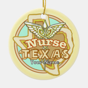 Adorno De Cerámica Caduceo de Enfermera de Texas