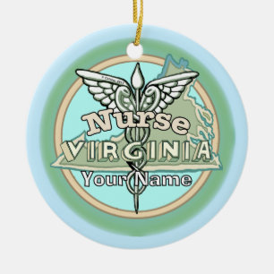 Adorno De Cerámica Caduceo de Enfermera de Virginia