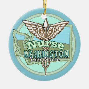 Adorno De Cerámica Caduceo de enfermera de Washington
