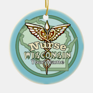 Adorno De Cerámica Caduceo de Enfermera de Wisconsin