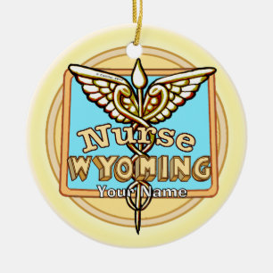 Adorno De Cerámica Caduceo de Enfermera de Wyoming