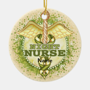 Adorno De Cerámica Caduceo de Enfermera Nocturna de Oro