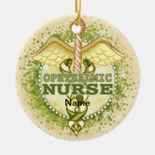 Adorno De Cerámica Caduceo de enfermera oftálmica de oro