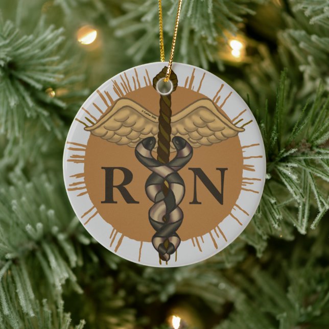 Adorno De Cerámica Caduceus personalizado RN enfermera Ornament (Árbol)