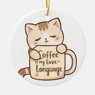 Adorno De Cerámica Café Amor Lenguaje Gatito Adorable