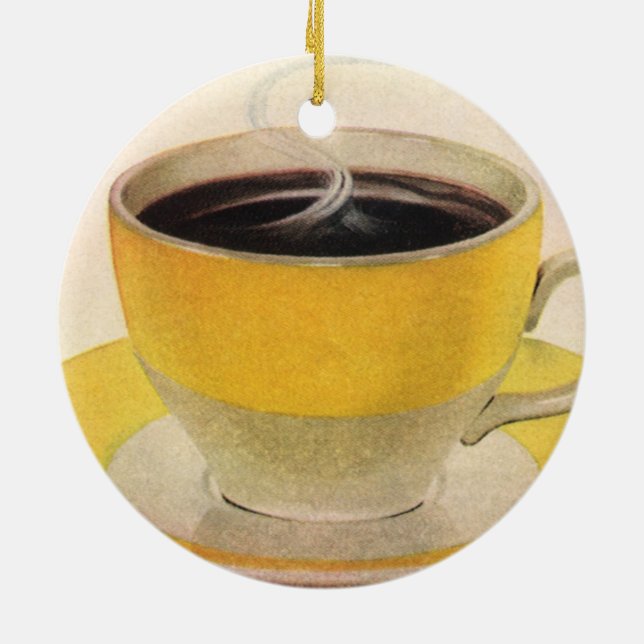 Adorno De Cerámica Café de Ilustracion de época en una Copa Amarilla (Atrás)