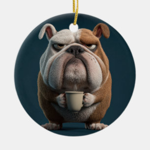 Adorno De Cerámica Café Grumpy Bulldog – Arte Divertido de Perros