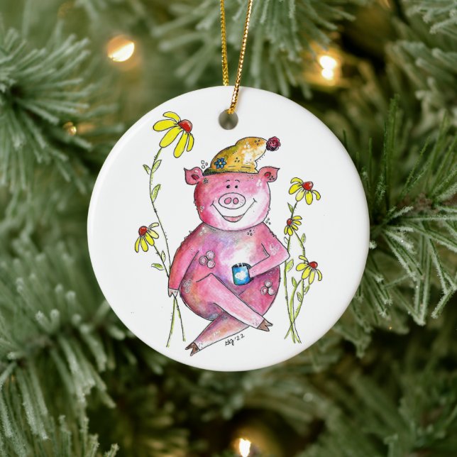 Adorno De Cerámica Café para beber cerdo delicioso (Árbol)