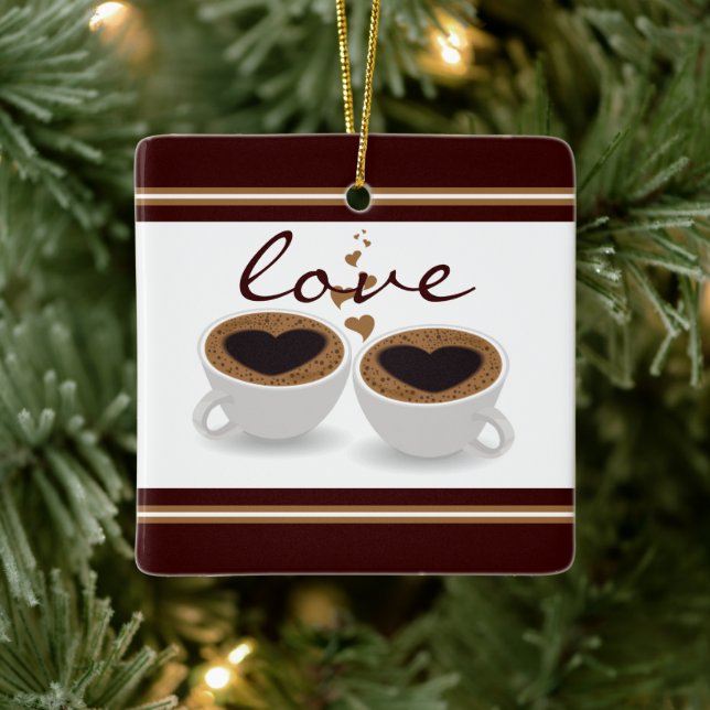 Adorno De Cerámica Café personalizado y pareja de Navidades enamorado (Árbol)