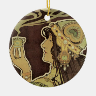 Adorno De Cerámica Café Rajah Art Nouveau Vintage, Mujer con Café