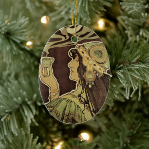 Adorno De Cerámica Café Rajah Art Nouveau Vintage, Mujer con Café