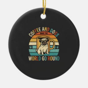 Adorno De Cerámica Café y Perros Amante Retro Pug