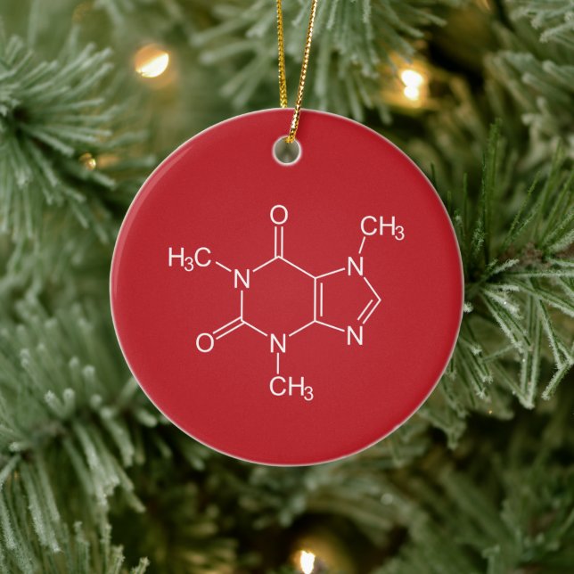 Adorno De Cerámica Caffeine Molecule Red Ceramic Ornament (Árbol)