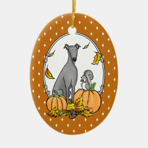 Adorno De Cerámica Caída Greyhound (gris) Calabazas de perro deja div