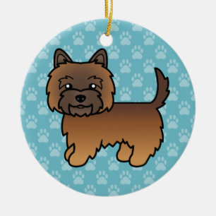Adorno De Cerámica Cairn Terrier Cartoon Atigrado Rojo Sobre Azul