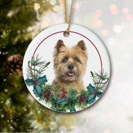 Adorno De Cerámica Cairn Terrier Dog Evergreen Wreath