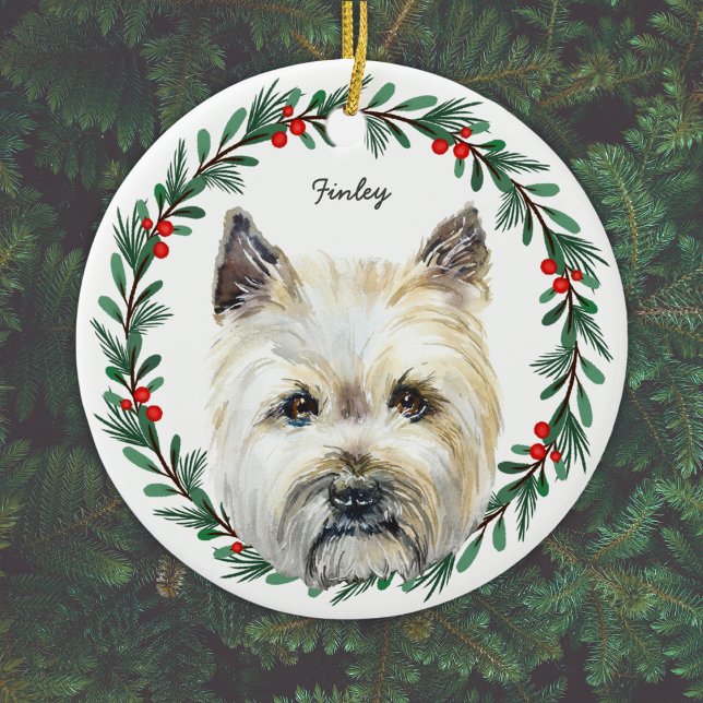Adorno De Cerámica Cairn Terrier Dog Monograma Nombre Festividad (Add name, or other short text, or delete text if not required.)