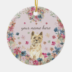 Adorno De Cerámica Cairn Terrier Dog Puppy flower print