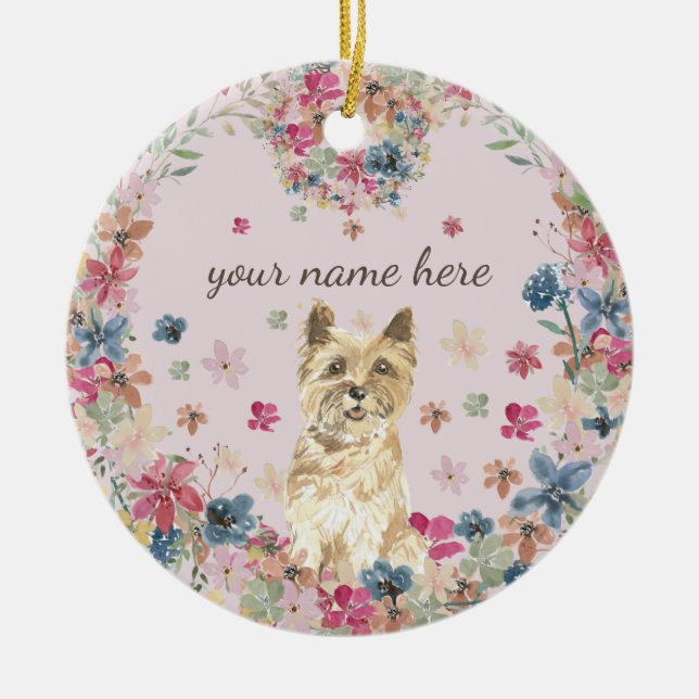 Adorno De Cerámica Cairn Terrier Dog Puppy flower print (Frente)