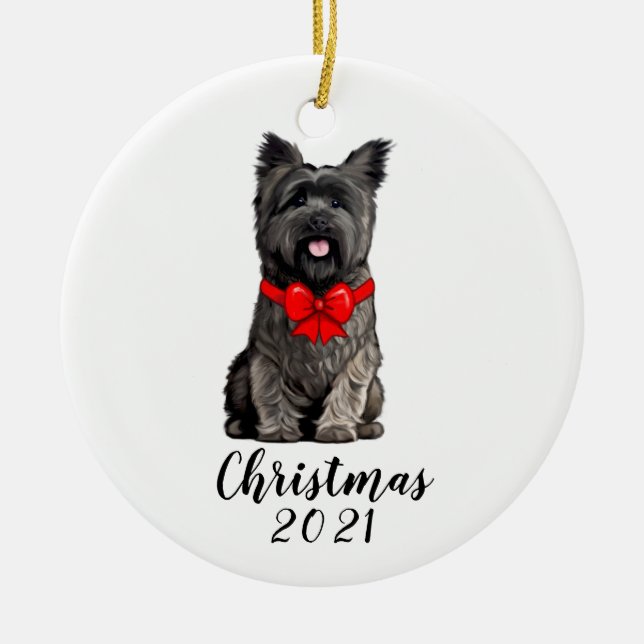 Adorno De Cerámica Cairn Terrier en Navidades reprimen Personalizable (Frente)
