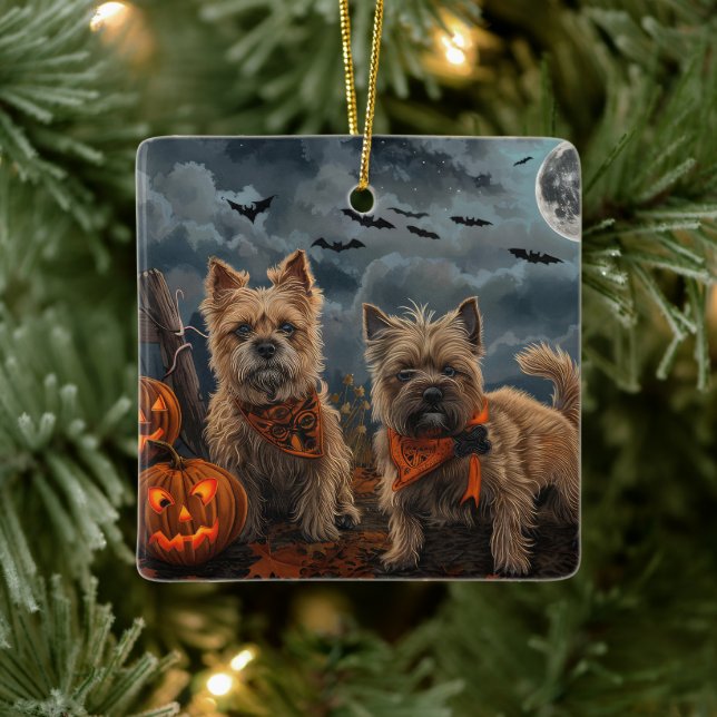 Adorno De Cerámica Cairn Terrier Halloween Spooky (Árbol)