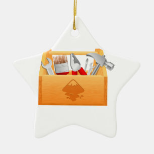 Adorno De Cerámica Caja de herramientas de madera con las