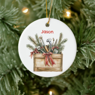 Adorno De Cerámica Caja de herramientas personalizada de Papá Noel