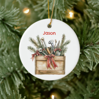 Adorno De Cerámica Caja de herramientas personalizada de Papá Noel