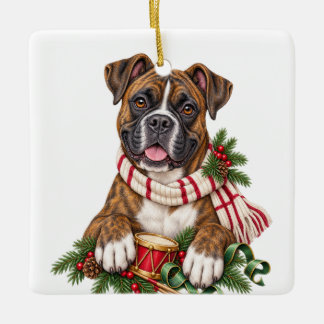 ADORNO DE CERÁMICA CAJA DE PERRO BOXER ADORABLE DE NAVIDAD