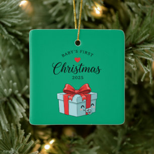 Adorno De Cerámica Caja de Regalo Kawaii Adorable Primera Navidad d