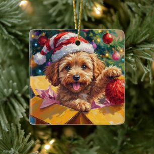 Adorno De Cerámica Caja Sorpresa de Navidad con Diseño de Perro Cocka