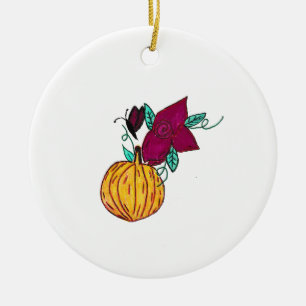 Adorno De Cerámica Calabaza con mariposa morada