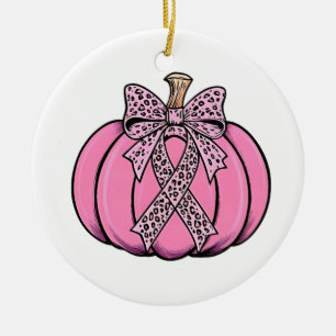 Adorno De Cerámica Calabaza de cara de cinta rosa Halloween cáncer de