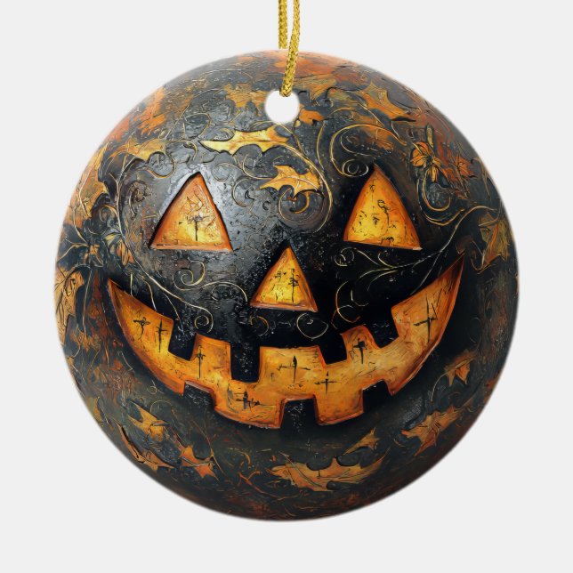 Adorno De Cerámica Calabaza de Halloween (Frente)