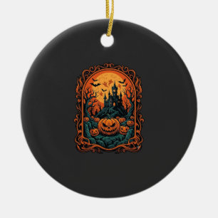 Adorno De Cerámica Calabaza de Halloween Casa Embrujada Luna Llena Mu